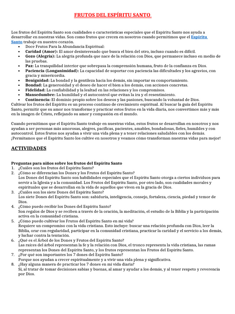 Frutos y Dones del Espíritu Santo | PDF | Fruto Del Espiritu Santo ...