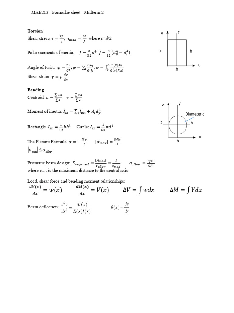 MAE 213 Torsion and Bending Formulas | PDF | Bending | Mechanical ...