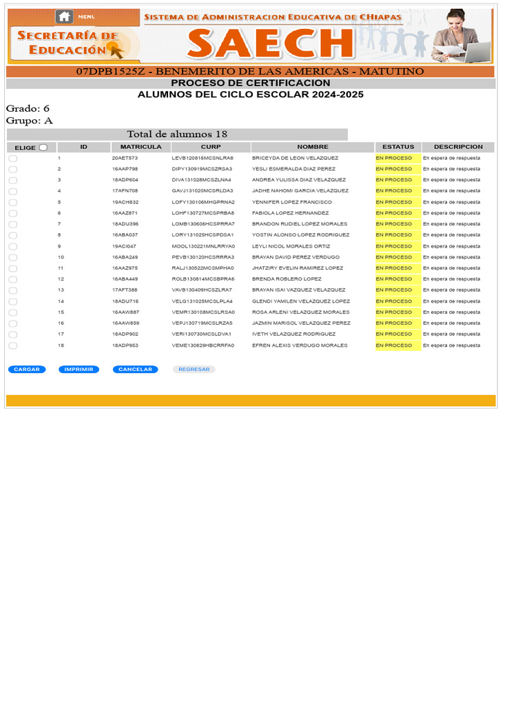 Calificaciones SAECH 24-25 Matutino | PDF