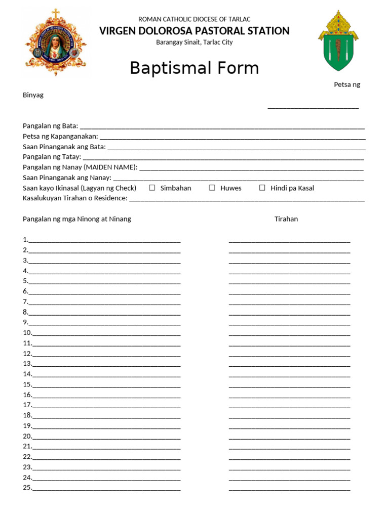 Baptismal Form Virgen Dolorosa | PDF