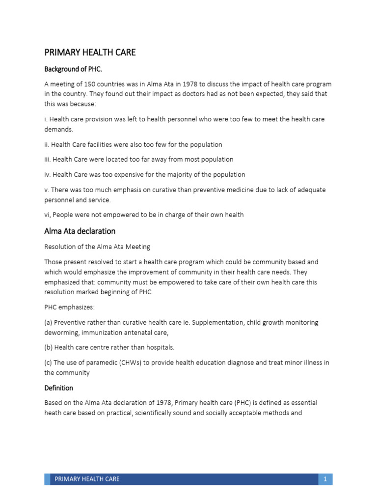 Understanding Primary Health Care Principles | PDF | Social Policy ...