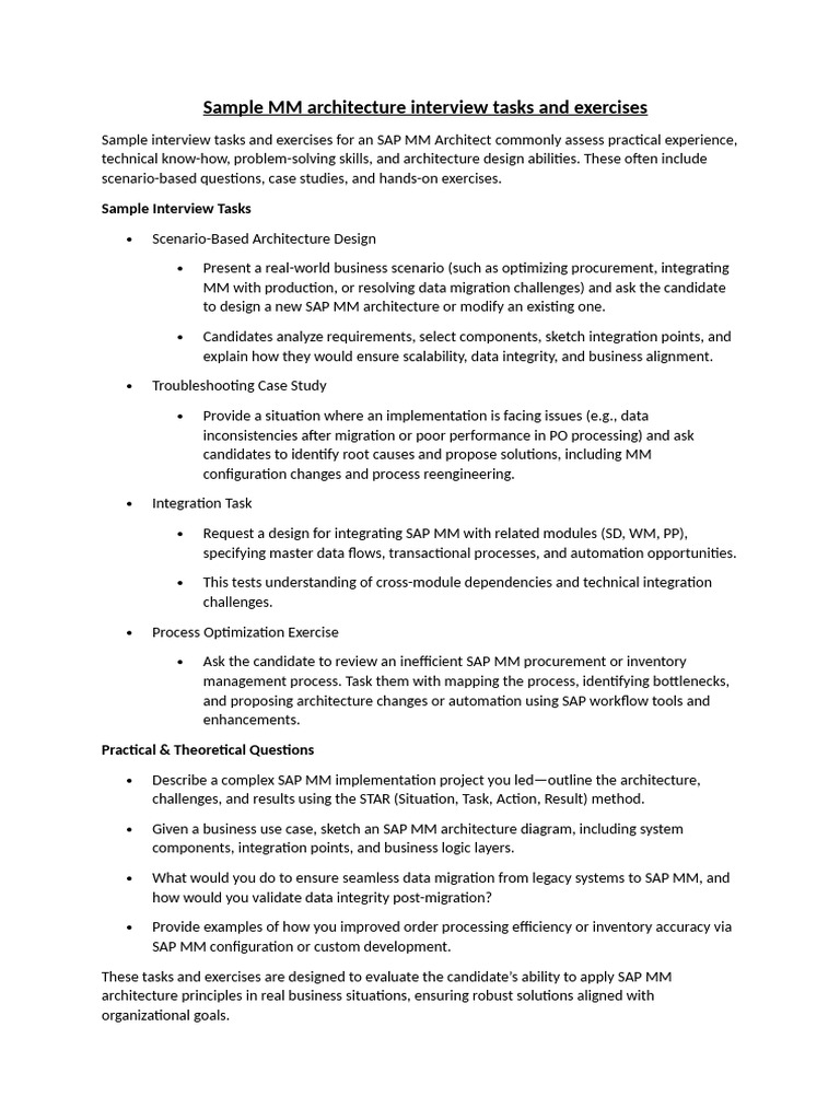 MM Architecture Interview Tasks and Exercises | PDF | Procurement | Receipt