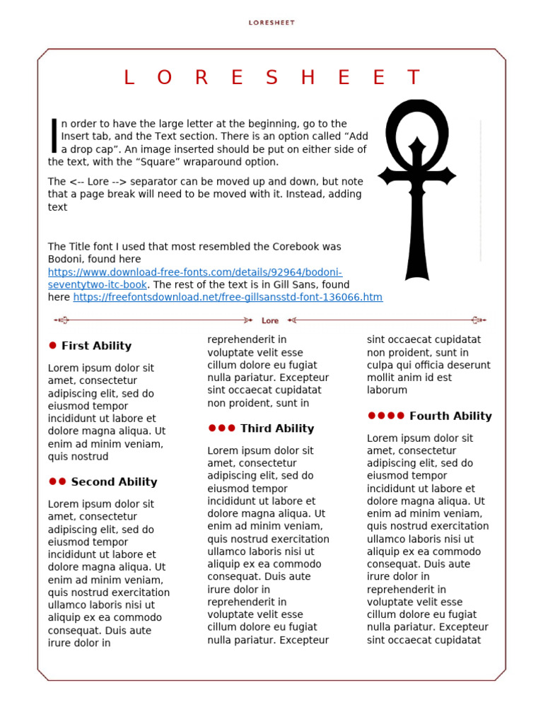 Loresheet Template For Word | PDF | Printing | Western Art