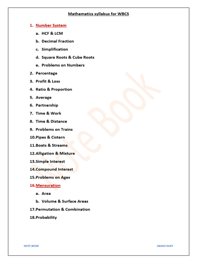 WBCS Mathematics Syllabus Overview | PDF