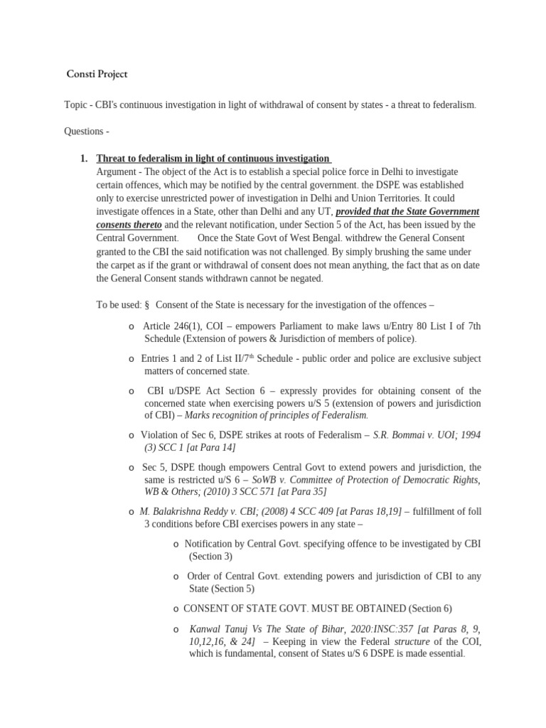 CBI Investigations and Federalism Issues | PDF | Jurisdiction | Lawsuit