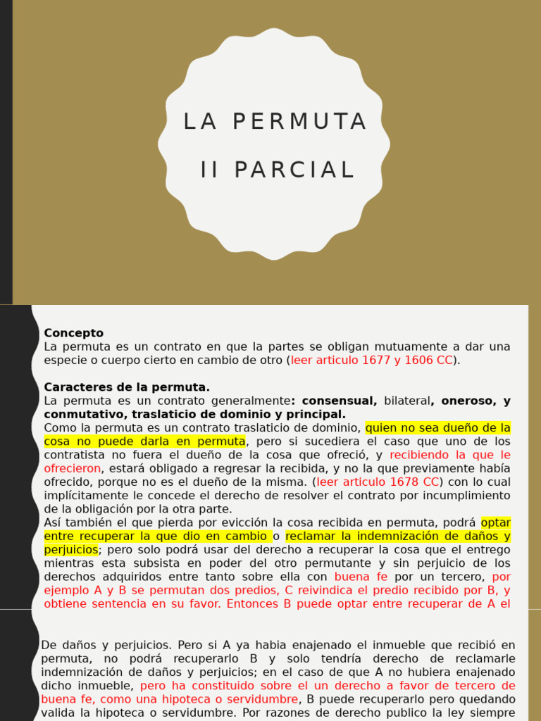 La Permuta II Parcial | PDF | Propiedad | Daños y perjuicios