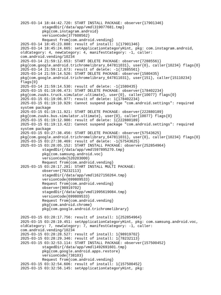 Android Package Install and Delete Logs | PDF | Android (Operating ...