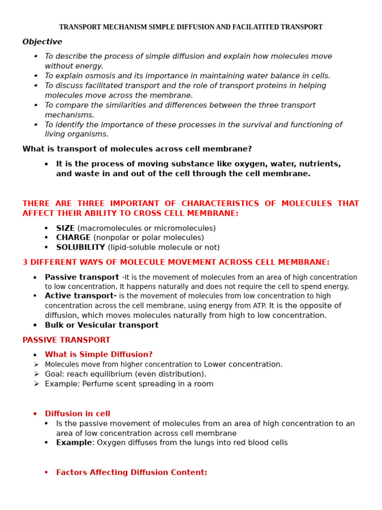 Simple Diffusion and Facilitated Transport | PDF | Osmosis | Cell Biology