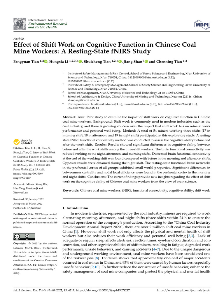 Shift Work's Impact on Coal Miners' Cognition | PDF | Shift Work | Sleep
