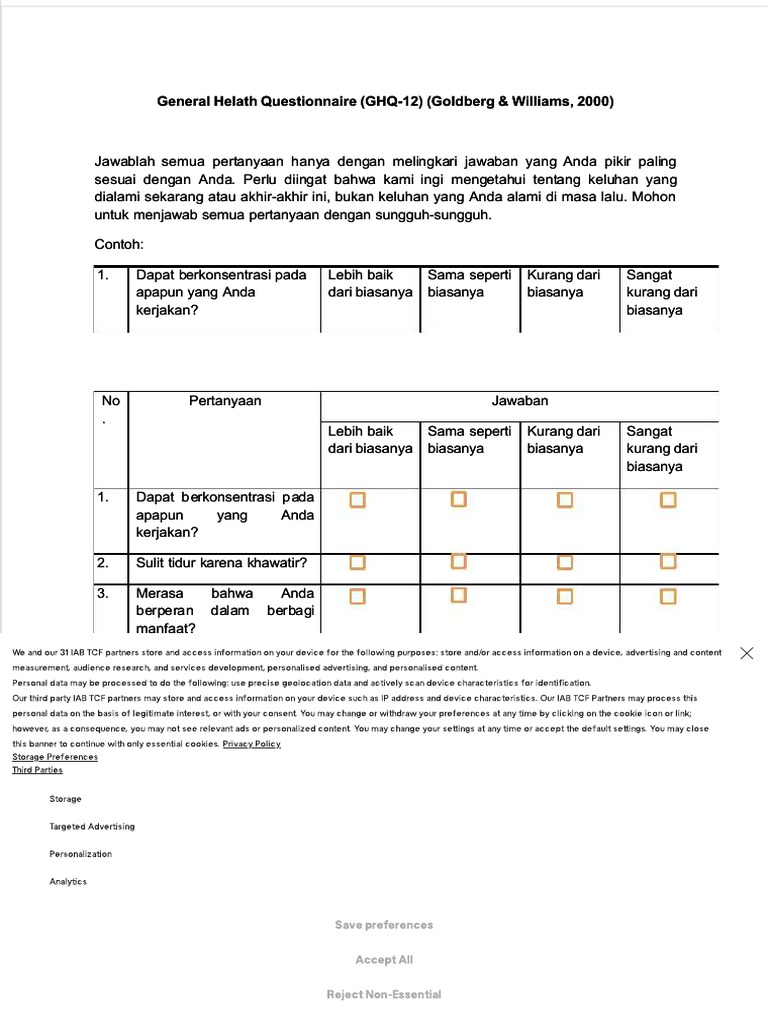 Kuesioner Kesehatan Umum GHQ-12 | PDF