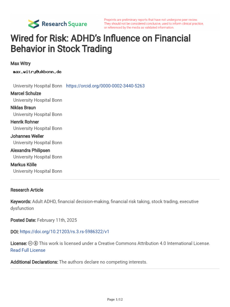 Wired For Risk ADHDs Influence On Financial Behav | PDF | Attention ...