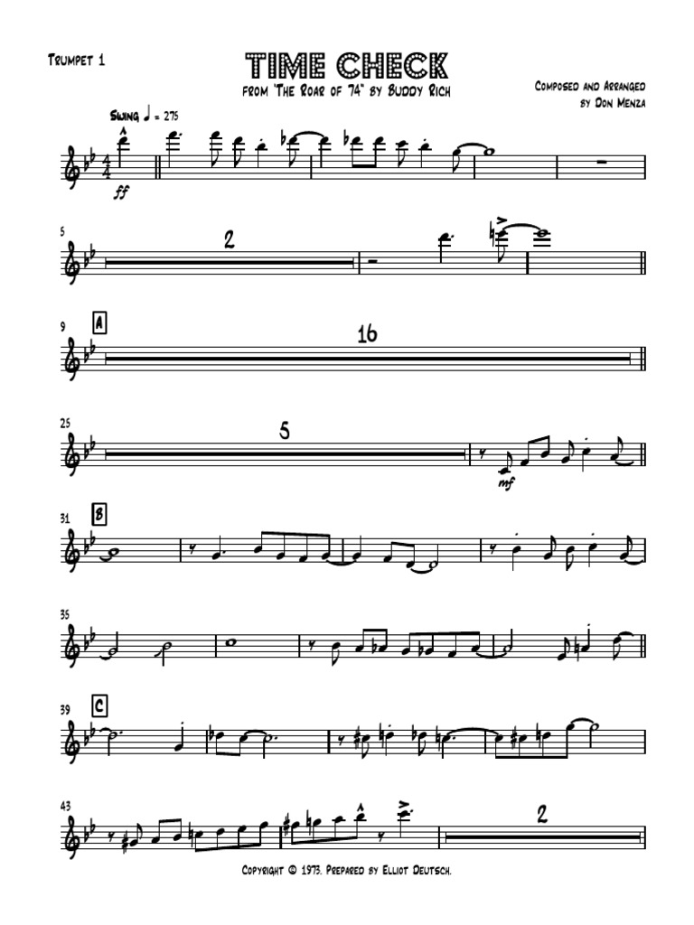 Trumpet 1 Sheet Music: Time Check | PDF | Jazz