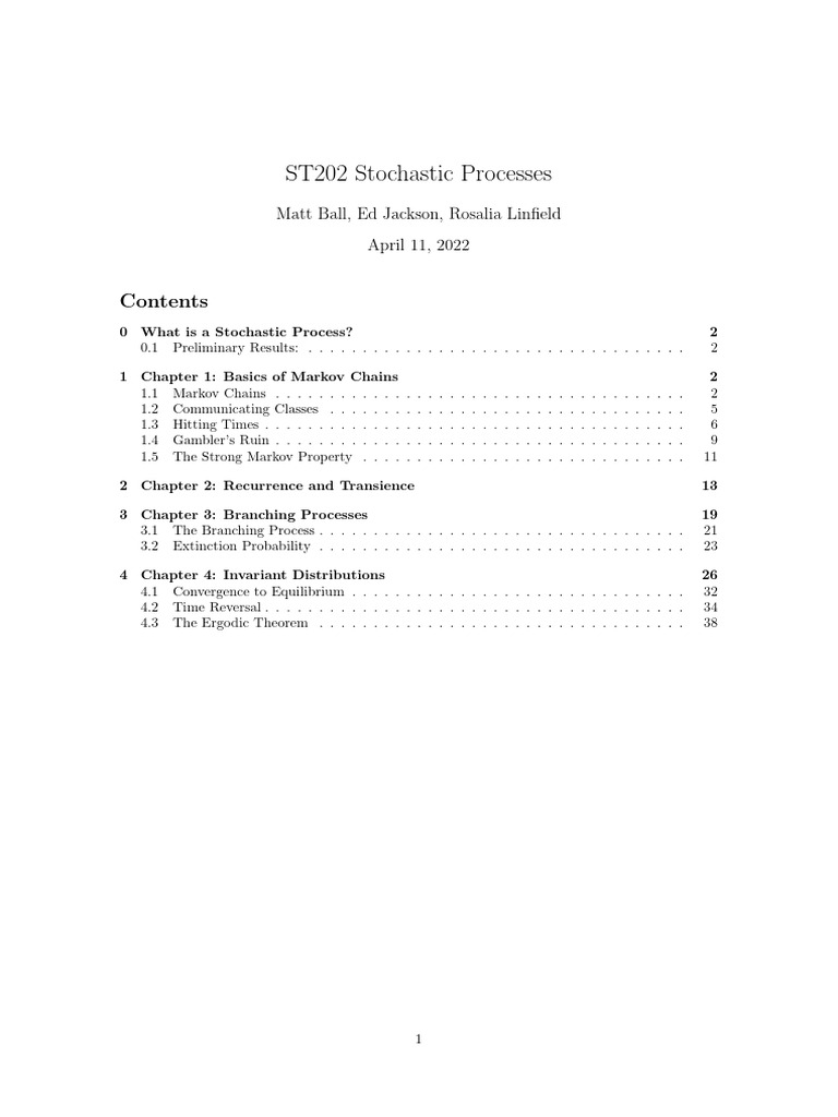 Stochastic Processes: Markov Chains Guide | PDF | Probability ...