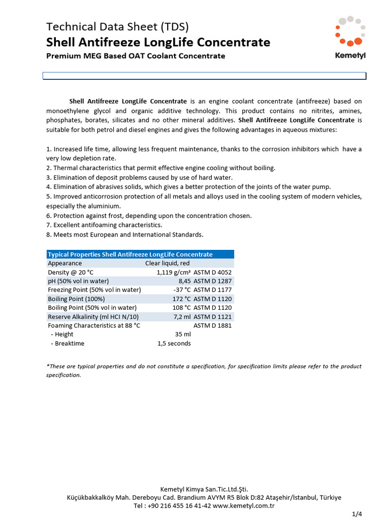 Shell LongLife Antifreeze TDS | PDF | Materials | Chemical Substances