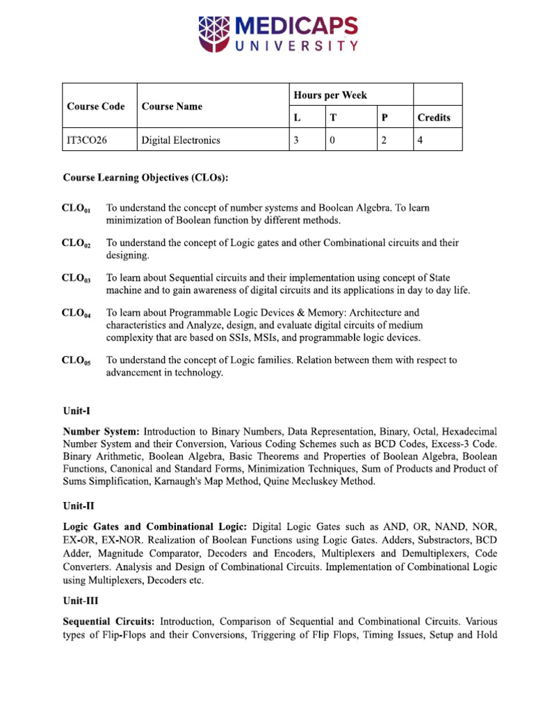 Digital Electronics Syllabus | PDF