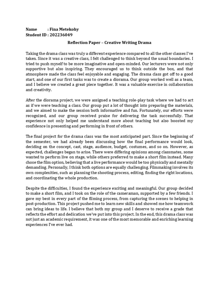 Reflection Paper - Fina Metekohy | PDF | Experience