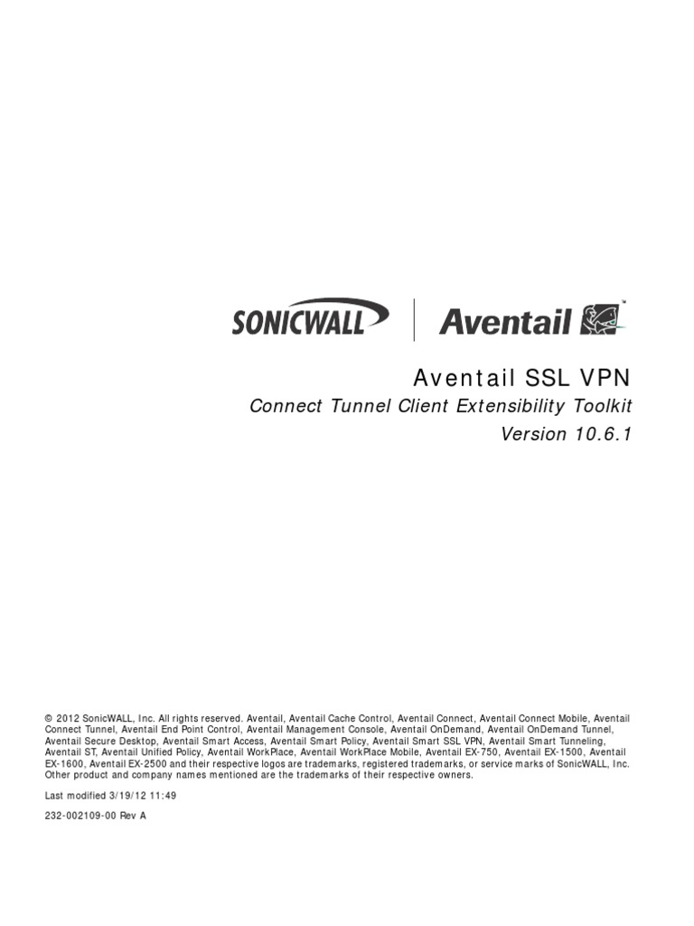 SonicWALL Aventail 10.6 Connect Tunnel Extensibility Toolkit UG PDF