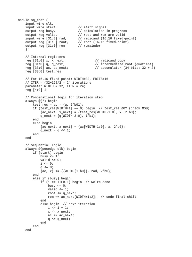 16.16 Fixed-Point Square Root Module | PDF
