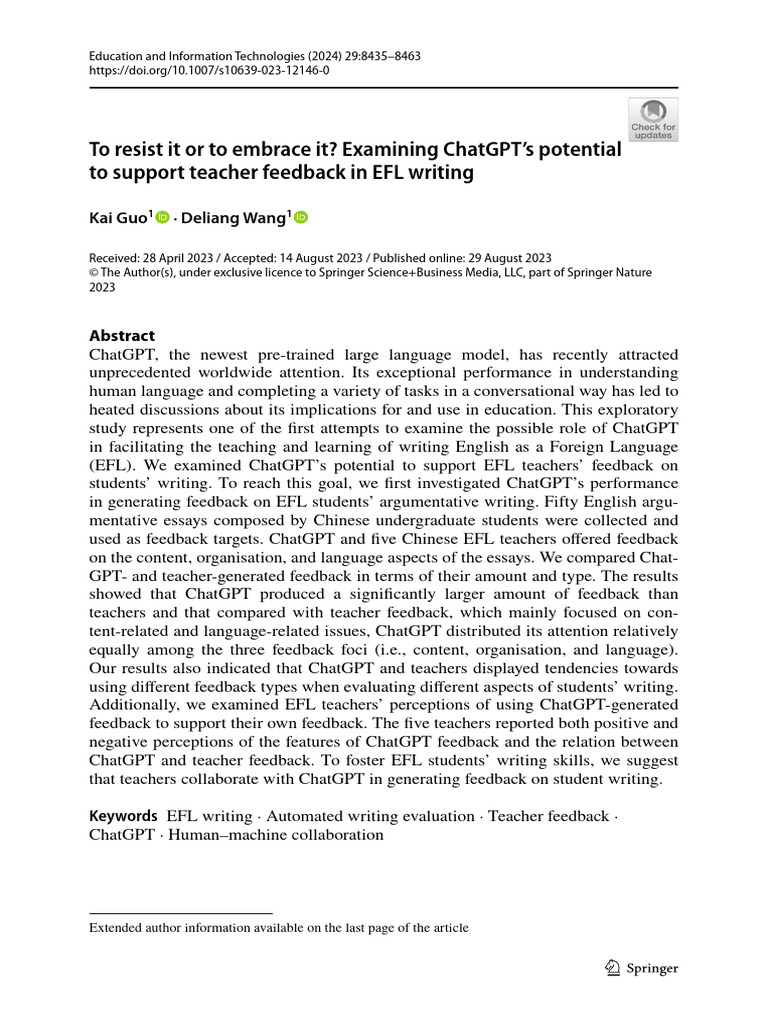 ChatGPT in EFL Writing Feedback | PDF | Teachers | Essays