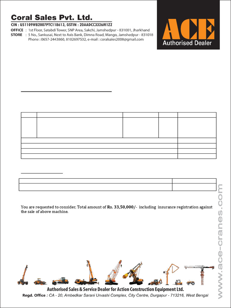 Quotation for Backhoe Loader AX-124 | PDF | Taxes | Payments