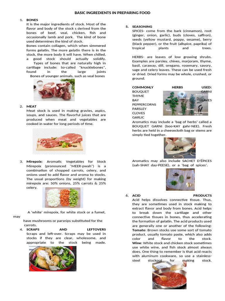 Basic Ingredients in Preparing Food | PDF | Stock (Food) | Herbs And Spices