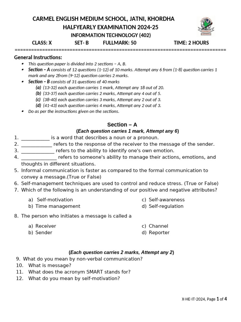 STD X He It Set 2 QPS 2024 25 PRM | PDF | Spreadsheet | Worksheet