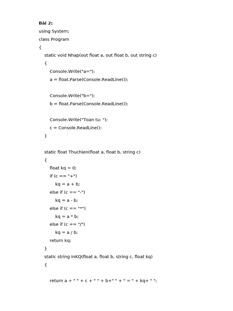 C# Program for Basic Math Operations | PDF | Computer Programming ...