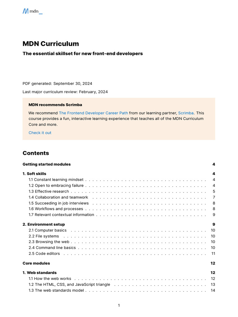 MDN Front-End Developer Curriculum | PDF | Html | World Wide Web