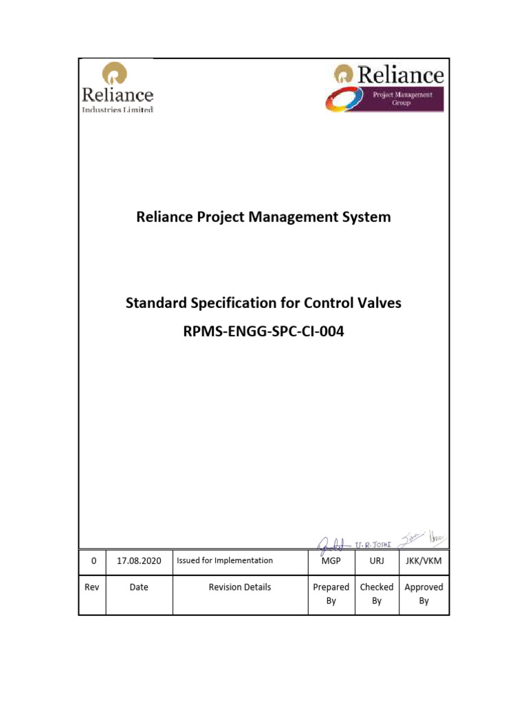 Control Valves Standard Specification | PDF | Valve | Stainless Steel