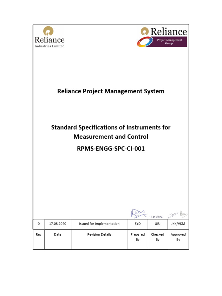 Standard Specs for Measurement Instruments | PDF | Flow Measurement ...