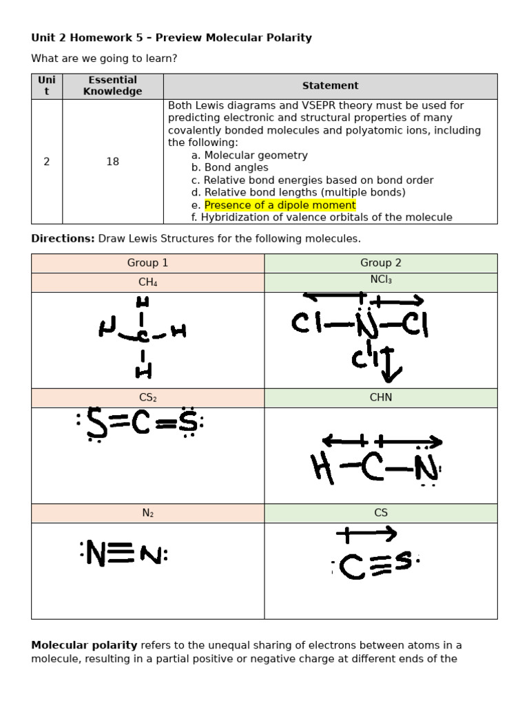 Molecular Polarity Due 10-6-25 | PDF | Chemical Polarity | Chemical Bond