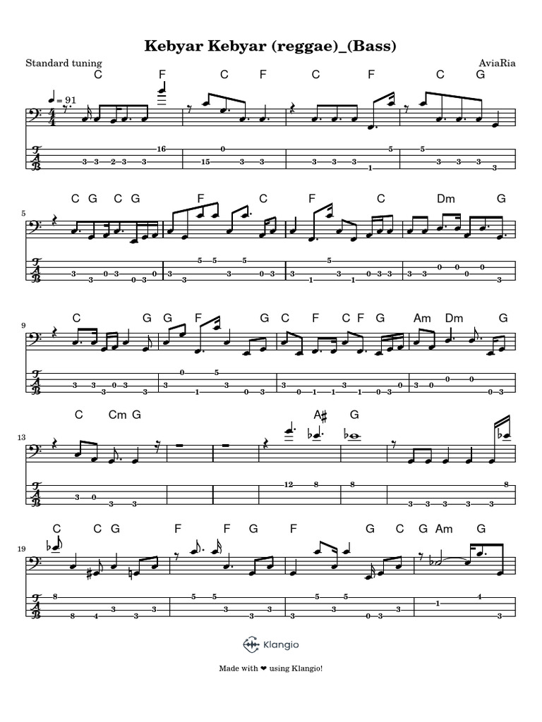 Kebyar Kebyar (Reggae) - (Bass) | PDF