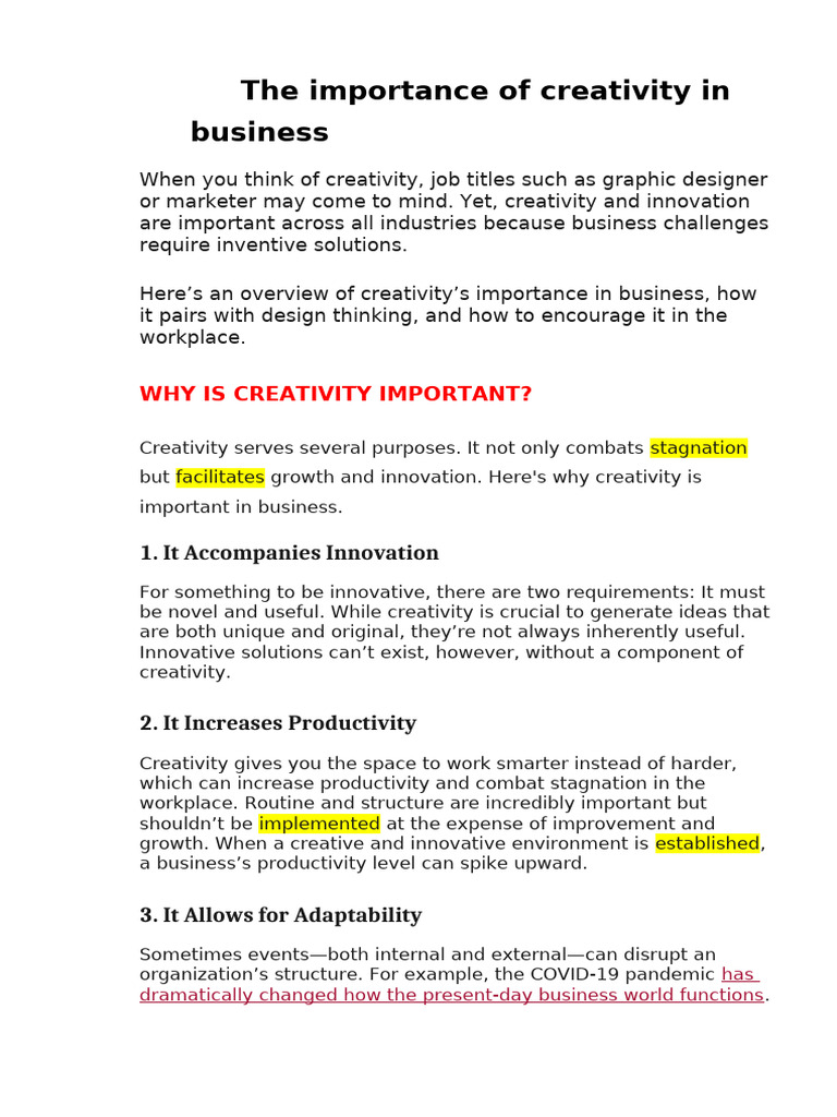 The Role of Creativity in Business | PDF | Creativity | Innovation