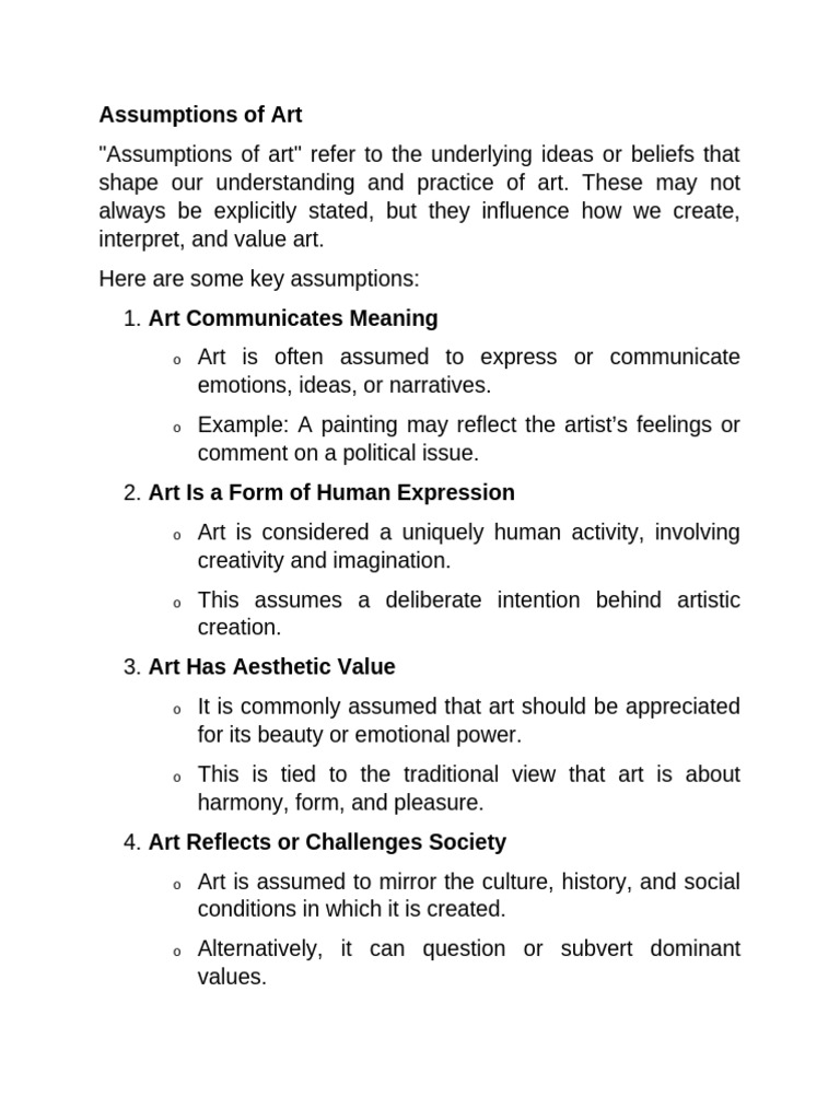 Key Assumptions of Art Explained | PDF | Paintings | The Arts