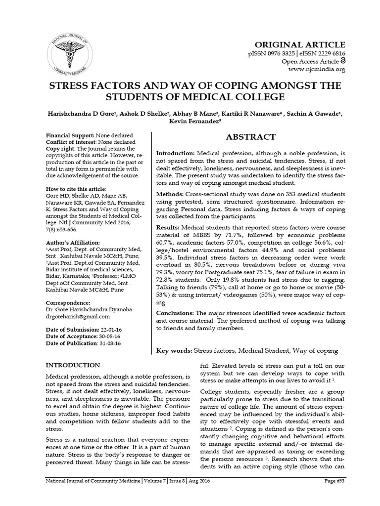 Stress Factors in Medical Students | PDF | Stress (Biology) | Mental Health