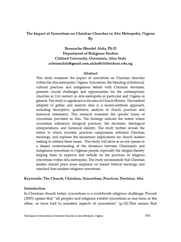 Syncretism's Impact on Aba Churches | PDF | Faith | Theology