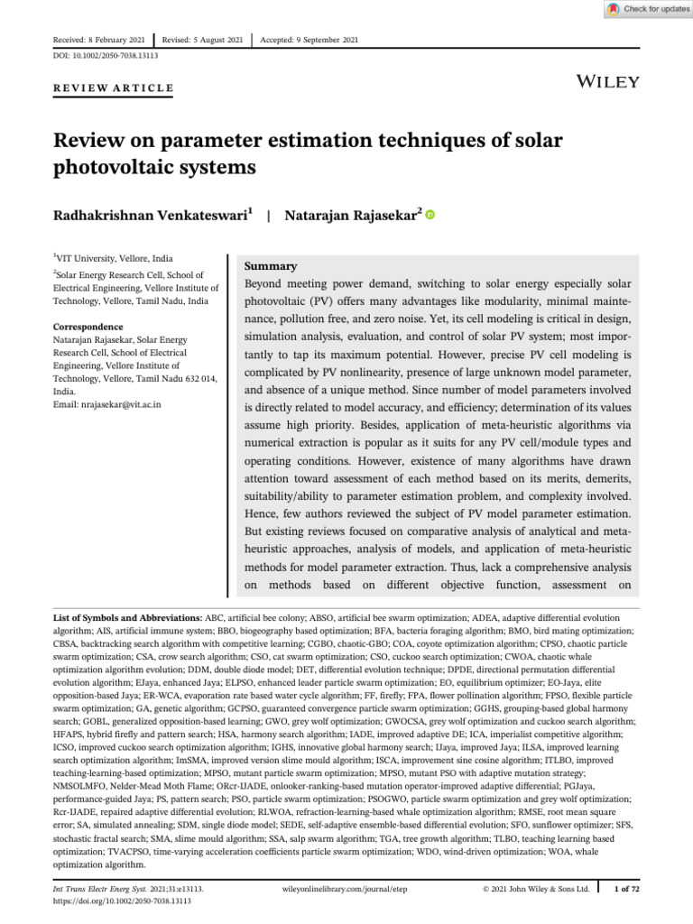 Solar PV Parameter Estimation Review | PDF | Photovoltaics | Thin Film ...