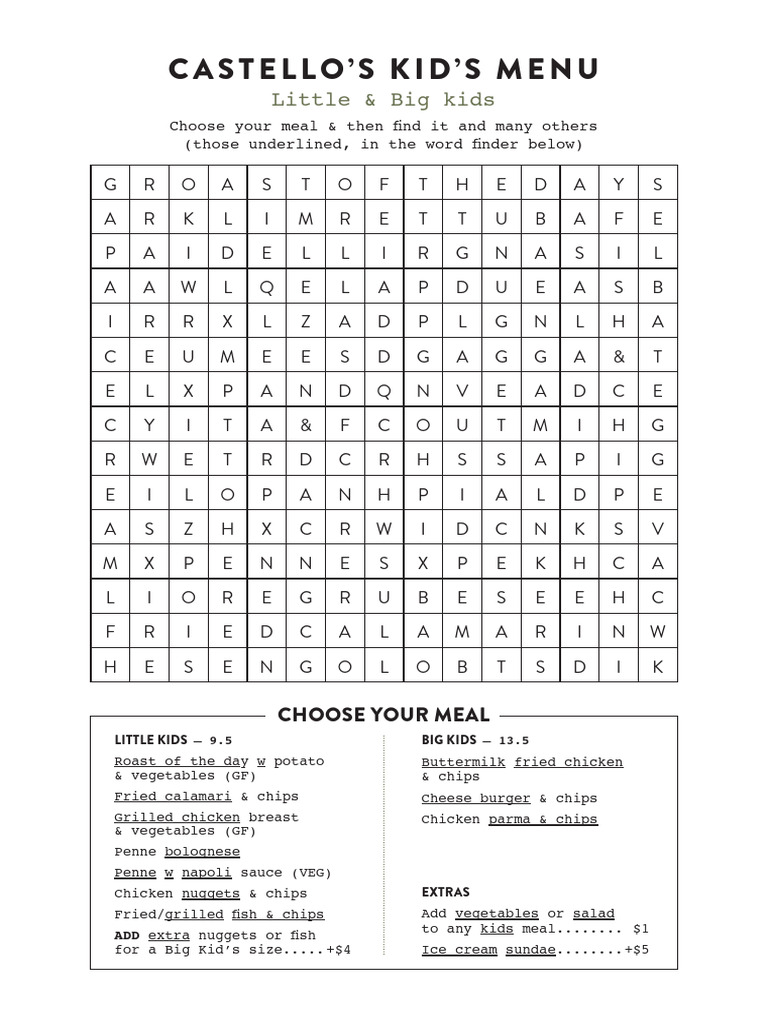 Kids Menus Word Find April 2021 s1 | PDF
