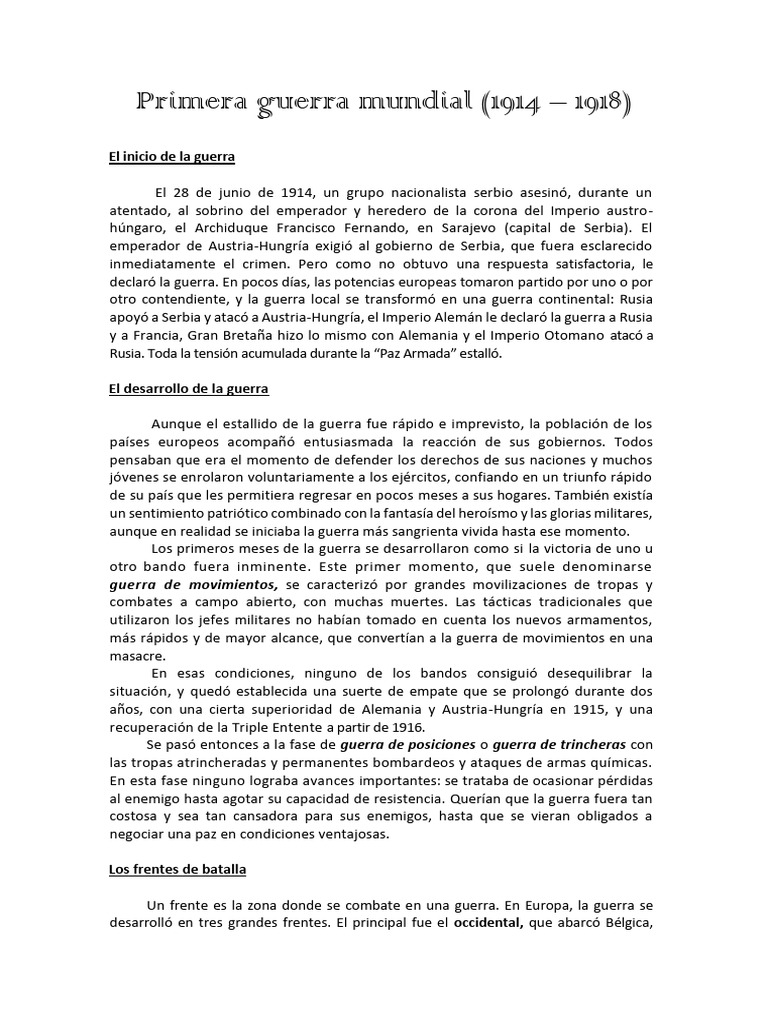 Causas y Consecuencias de la Primera Guerra Mundial | PDF | Austria ...