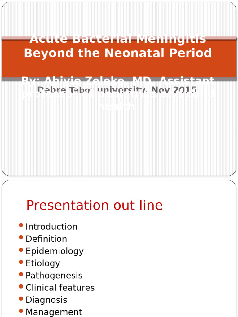 Acute Bacterial Meningitis Overview | PDF | Meningitis | Cerebrospinal ...