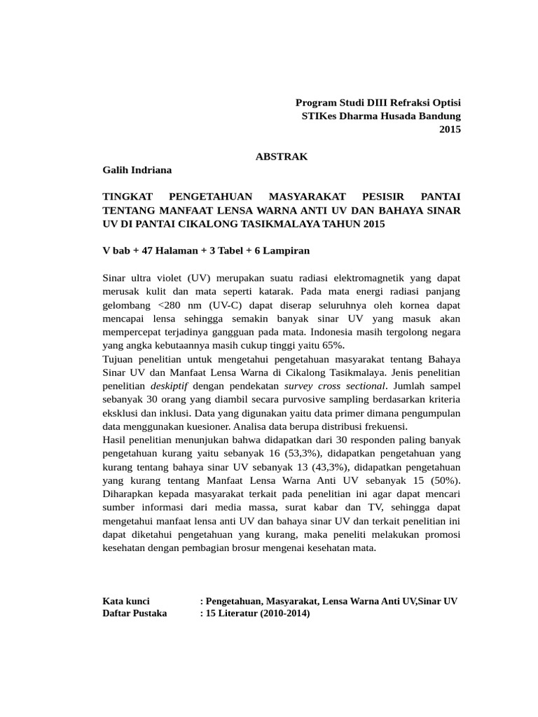 Pengetahuan Masyarakat tentang Lensa Anti UV | PDF