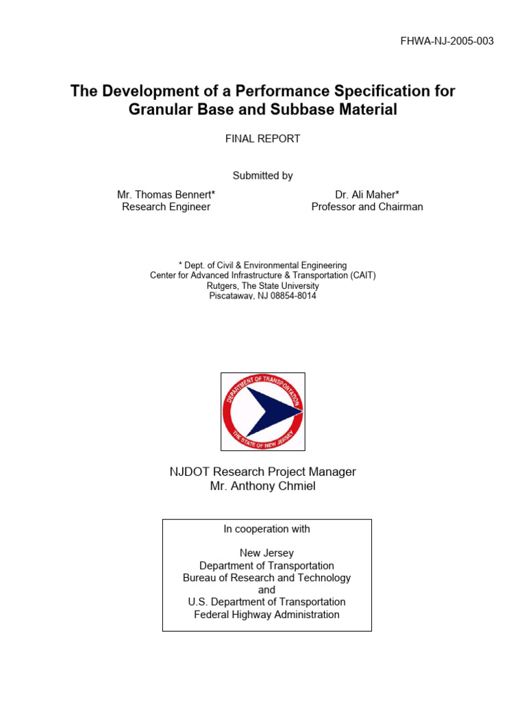 Performance Specification For Granular Base and Subbase Material (Dot ...