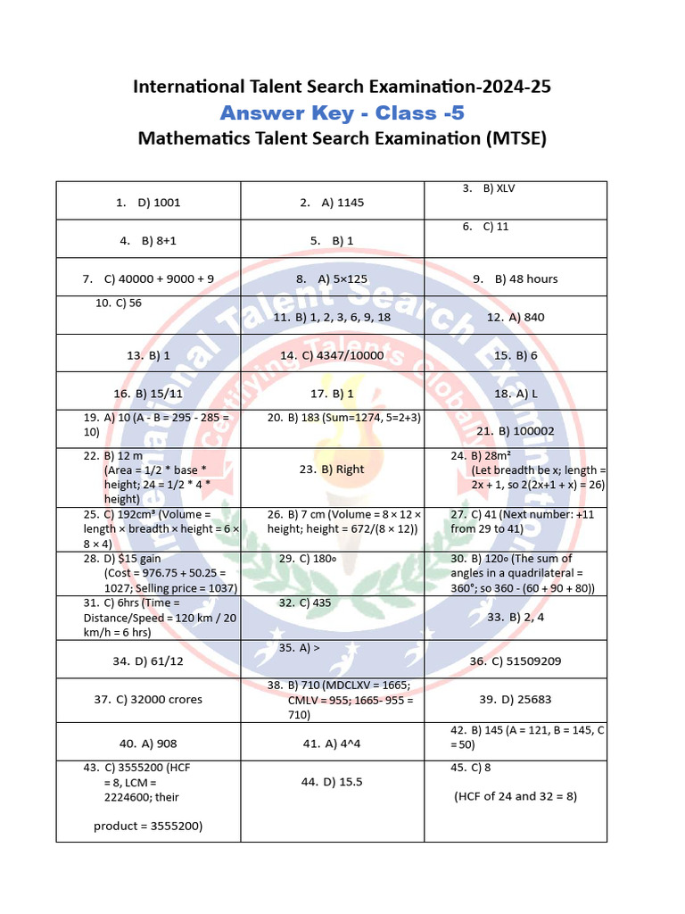 5th CLASS Mathes Answer Key24 25 | PDF | Chess Openings | Chess