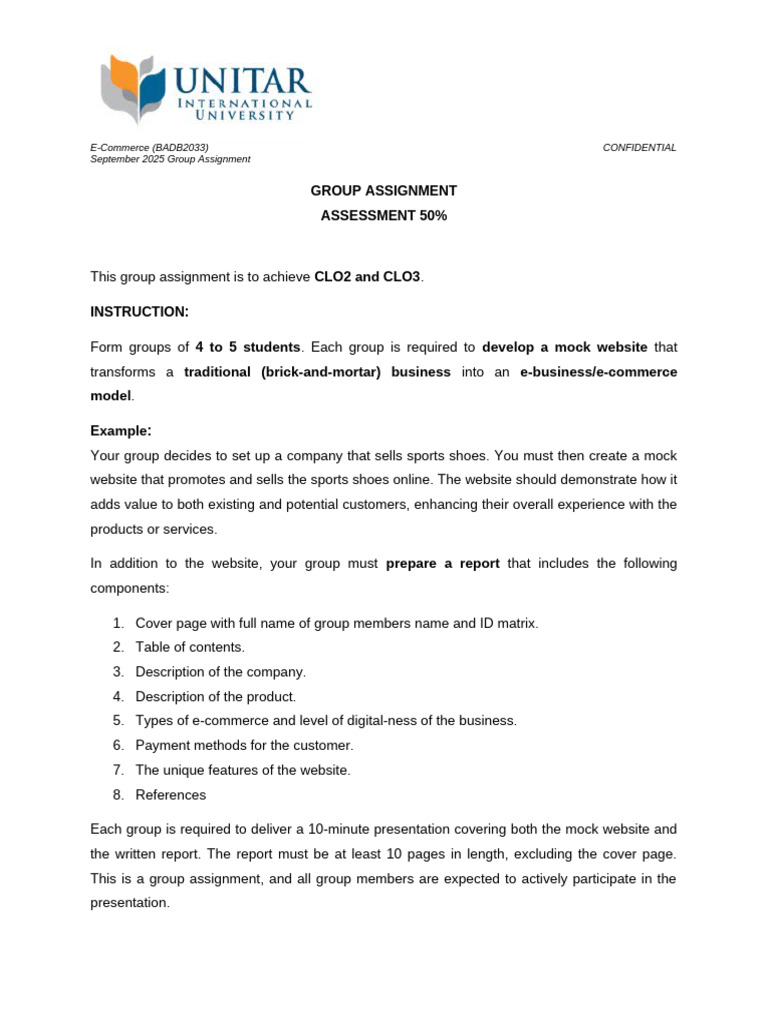 E-Commerce Group Assignment Guide | PDF