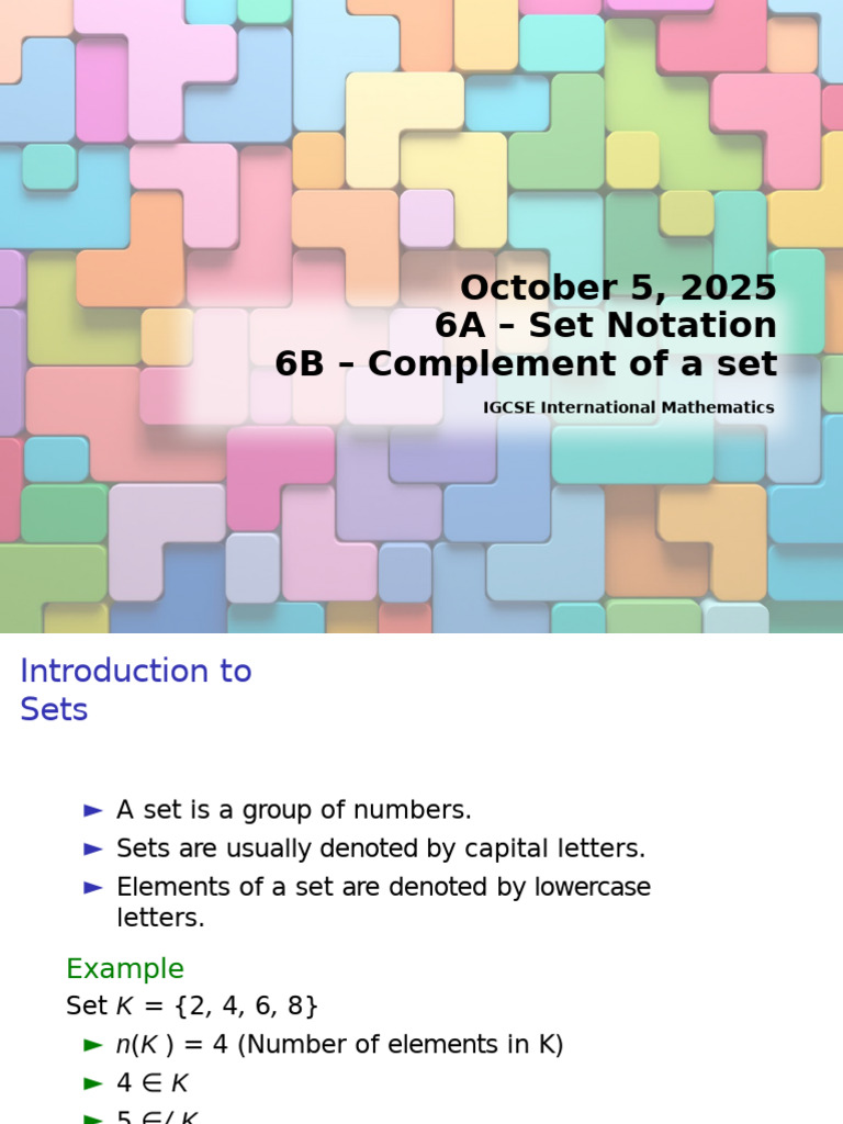 C1.2a - Set - Notation, Complement | PDF | Set (Mathematics) | Number ...