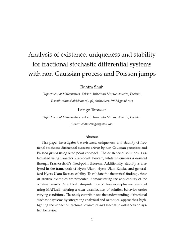 Existence and Stability in Fractional Stochastic Systems | PDF ...