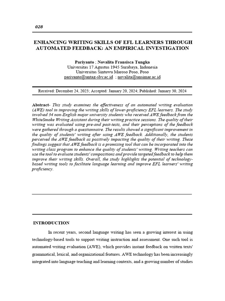 Enhancing Writing Skills of Efl Learners Through A | PDF | Likert Scale ...