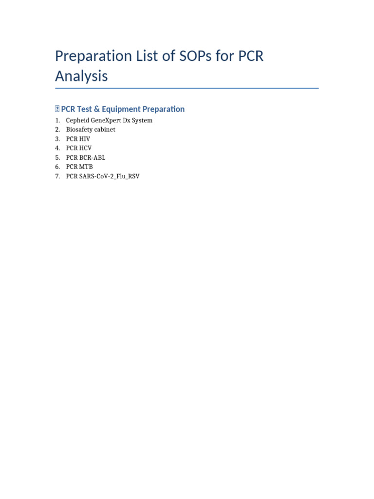 SOPs for PCR Test Preparation List | PDF