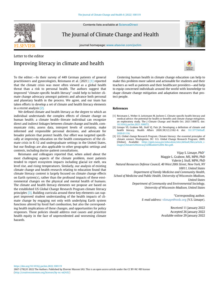 Improving Literacy in Climate and H 2022 The Journal of Climate Change ...