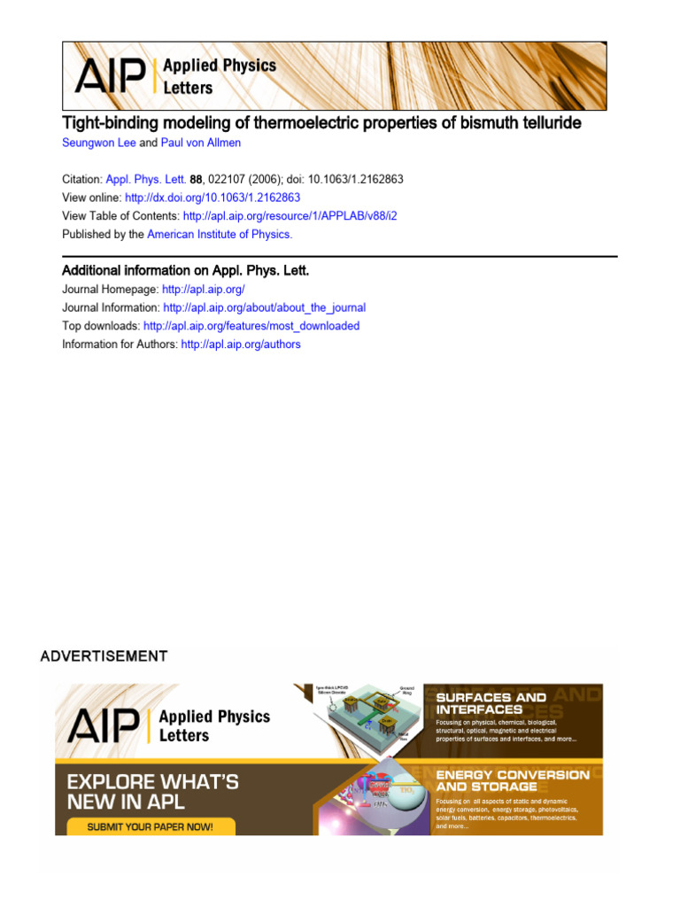 Thermoelectric Modeling of Bismuth Telluride | PDF | Electronic Band ...